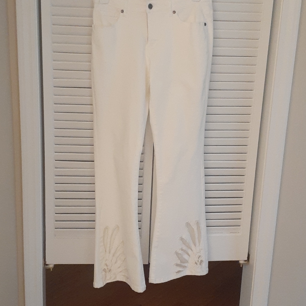 White embroidered  jeans